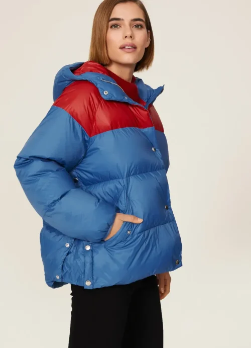Blue-red puffer jacket