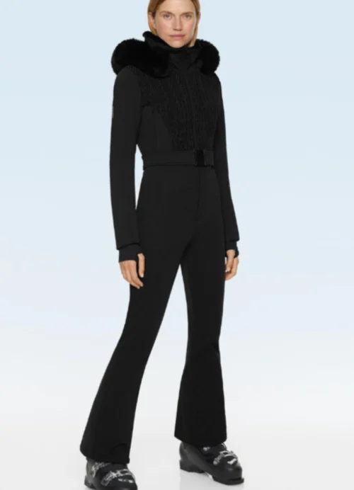 Black suit winter ski details