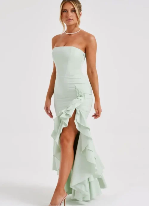 Celeste Mint Baby boo Strapless Ruffle Gown