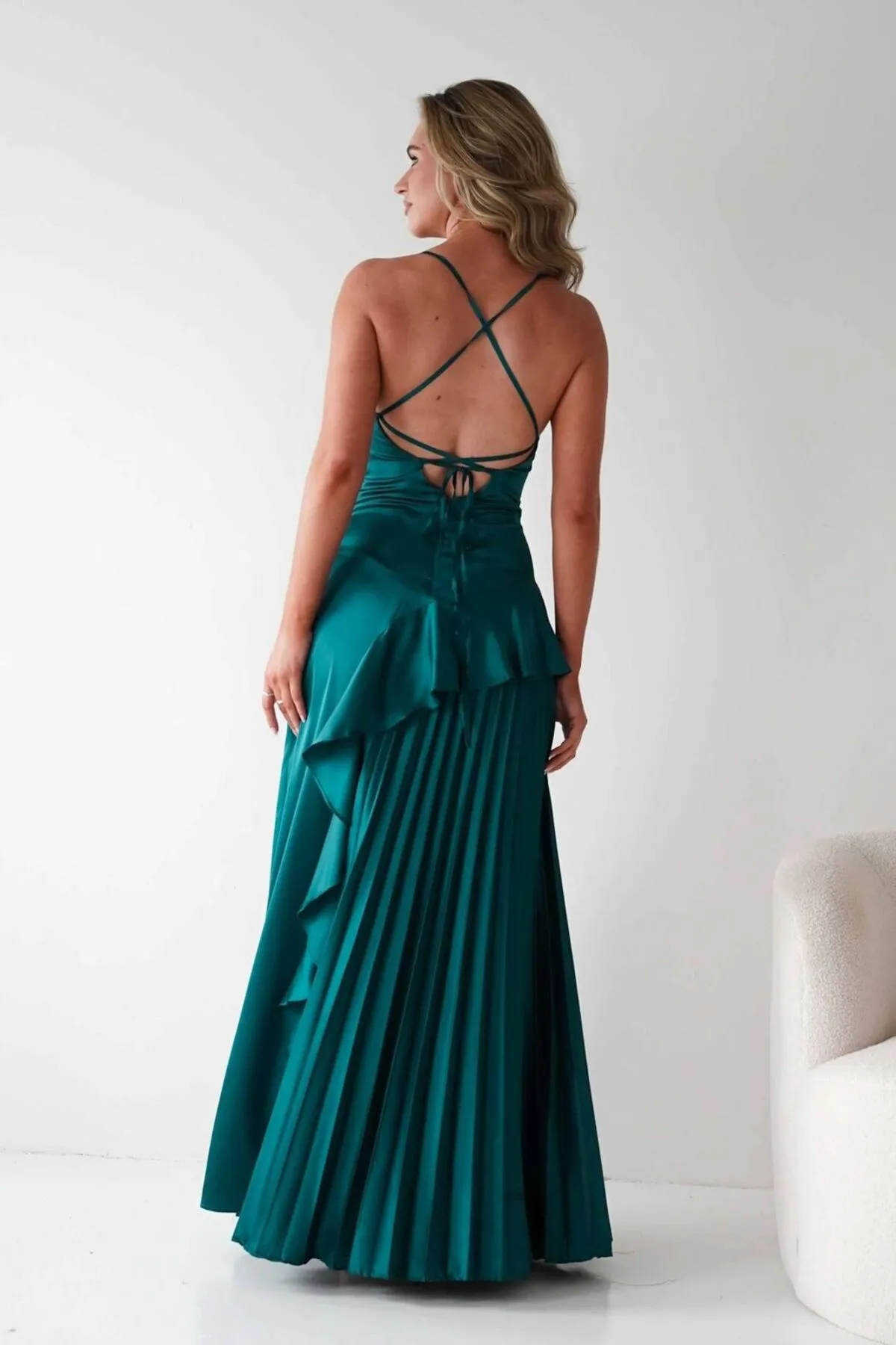 Emerald Ruffle Pleated DRESS