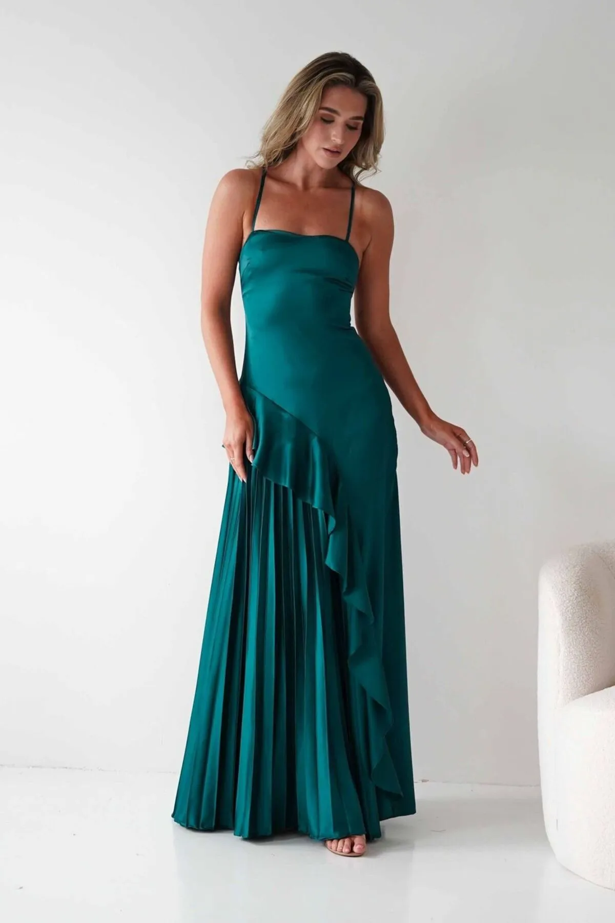 Emerald Ruffle Pleated DRESS