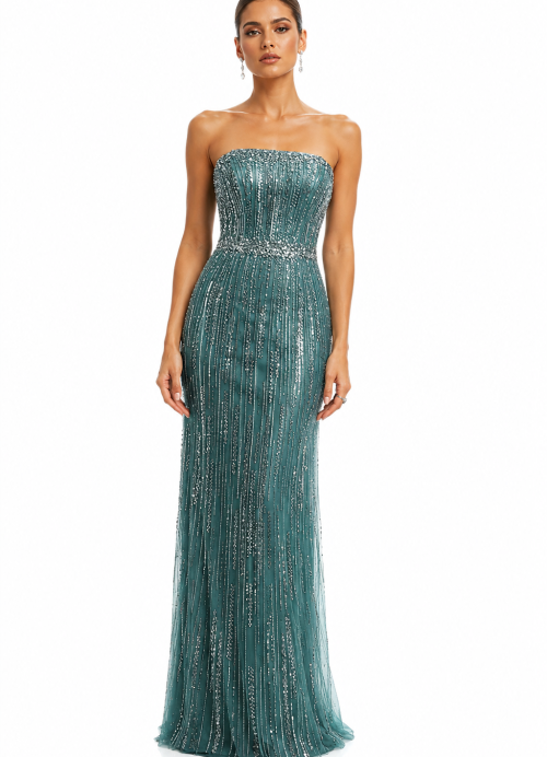EMERALD CRYSTAL STRAPLESS GOWN