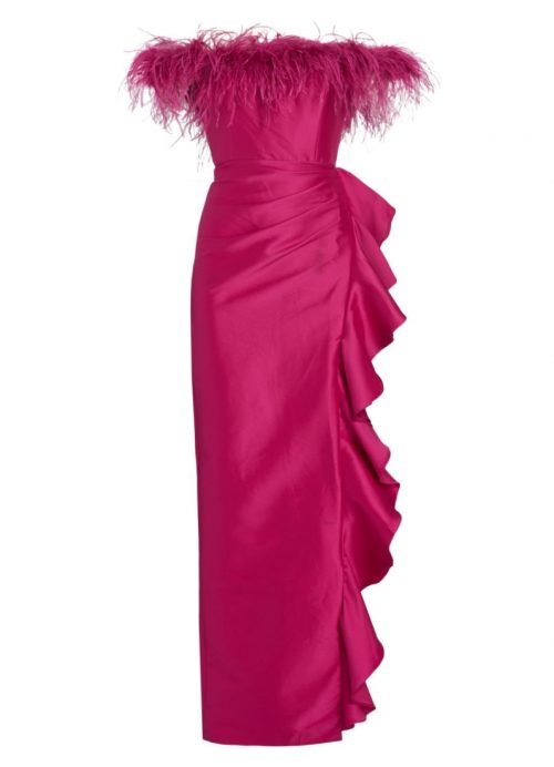 BADGLEY MISCHKA OSTRICH FEATHER GOWN
