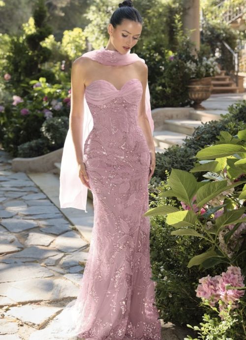 PINK FLORAL EMBROIDERED GOWN
