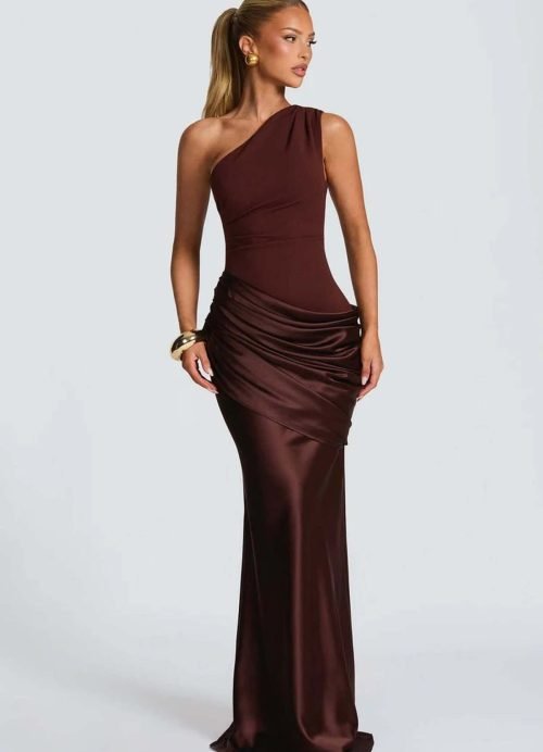 BROWN ASYMMETRIC DRESS