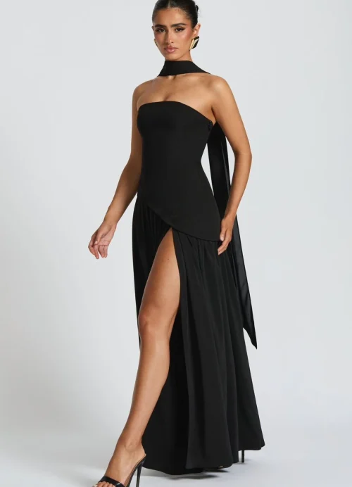 Black  strapless Dress with Scarf