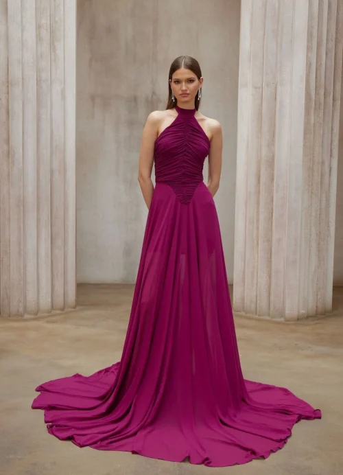 Celestia Ruched Halter Gown