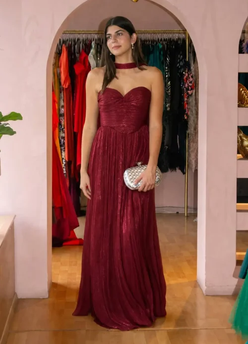 Burgundy Glitter Sweetheart Evening Gown with Choker