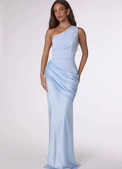 Sky Blue Satin Drape Gown